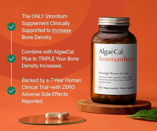 AlgaeCal - Strontium Boost Natural Strontium Supplement for Bone Density Increase Strontium Citrate 680 mg Easy to Swallow for Bone Health &amp Bone Strength Gluten-Free - Veggie Caps 3 Month Su
