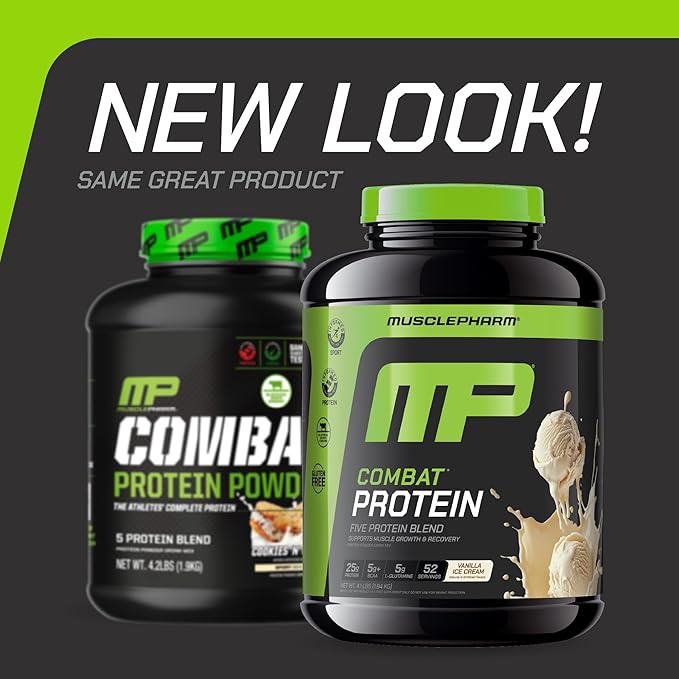 MusclePharm Combat Protein Powder Vanilla Flavor Fuels Muscles for Productive Workouts 5 Protein Sources including Whey Protein Isolate &amp Egg Albumin Gluten Free 4 lb 52 Servings
