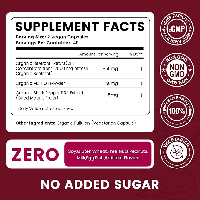 Beet Root Capsules with Organic Beetroot Extract Beets Supplement to Support Circulation &amp Blood Flow Nitric Oxide &amp Heart Health Antioxidant Formula