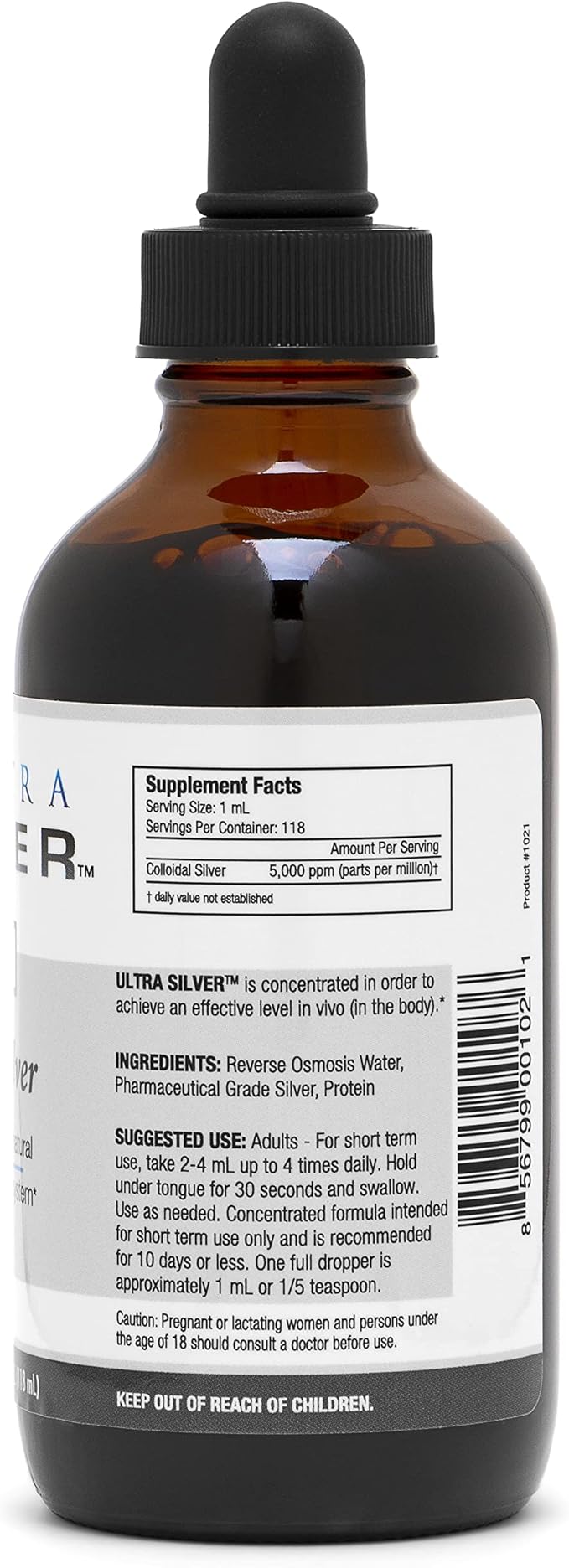 Ultra Silver® Colloidal Silver | 5000 PPM 4 Oz (118mL) | Mineral Supplement | True Colloidal Silver - with Dropper