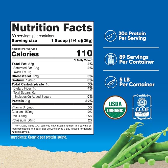 Nutricost Organic Pea Protein Isolate Powder (5LBS) - Unflavored Certified USDA Organic Protein from Plants Vegetarian Friendly Gluten Free Non-GMO