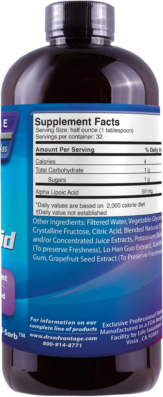 Alpha Lipoic Acid - Liquid Dietary Supplement with 50mg ALA per Serving - Packed with Antioxidants - Pharmacist Formulated Rapid-Sorb Technology for Nutrient Absorption - 16 fl. oz.