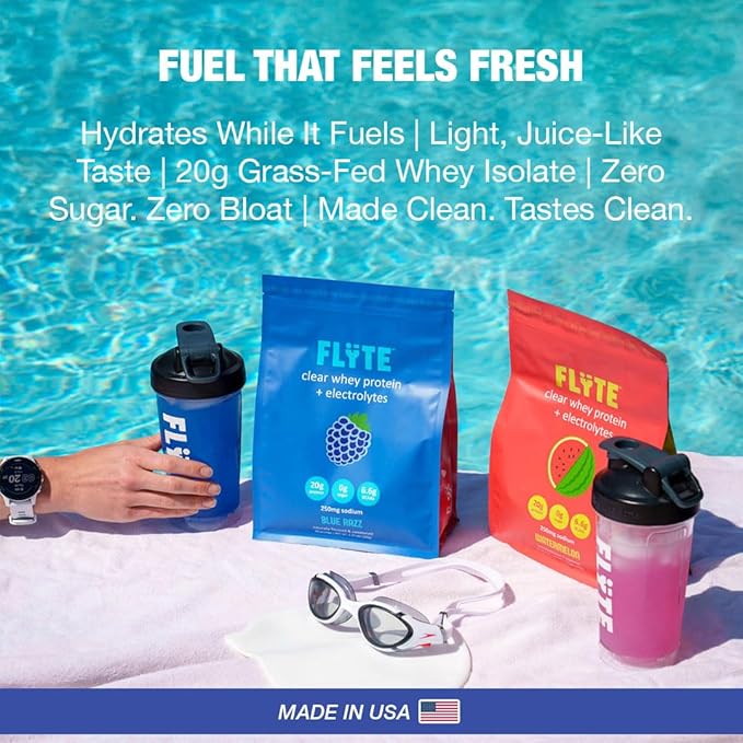 FLYTE Clear Whey Isolate Protein Powder Watermelon Flavor | 20g Grass-Fed Whey Isolate + Electrolytes | No Added Sugar Gluten-Free 20 Servings