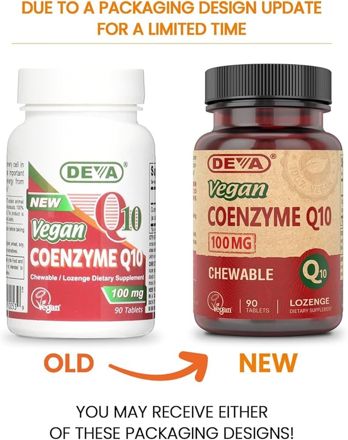DEVA Vegan Vitamins Coenzyme Q10 100mg - Potent &amp Affordable in One Bottle - Chewable 90 Tablets (Pack of 2)