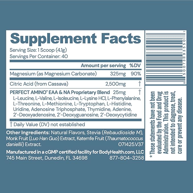 BodyHealth Body Calm Enhanced with PerfectAmino High Absorption Magnesium Supplement for Men and Women Magnesium Powder for Sleep Berry Lemon (40 Servings)