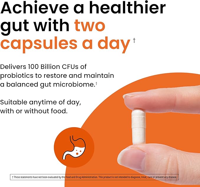 Ombre Healthy Gut Probiotics for Digestive Health 100 Billion CFU - Prebiotics and Probiotics for Women &amp Men with Lactobacillus Acidophilus &amp Digestive Enzymes Gut Health Support Vegan 30