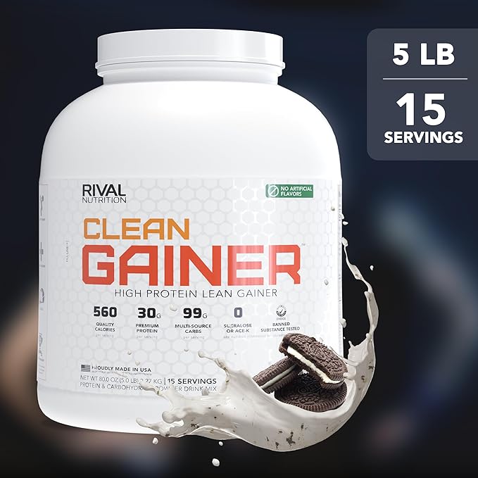RIVAL NUTRITION Clean Gainer Protein Powder – 5LB Cookies and Cream – High Protein Lean Mass &amp Weight Gainer | 560 Calories 30g Protein 99g Multi-Source Carbs No Artificial Flavor – 15 Servings