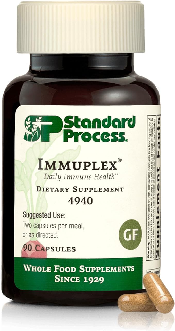 Standard Process Inc. Immuplex - Daily Immune Support Supplement with Folate Iron Vitamin C &amp Vitamin A - Mineral Supplement with Antioxidant Ingredients - 90 Capsules