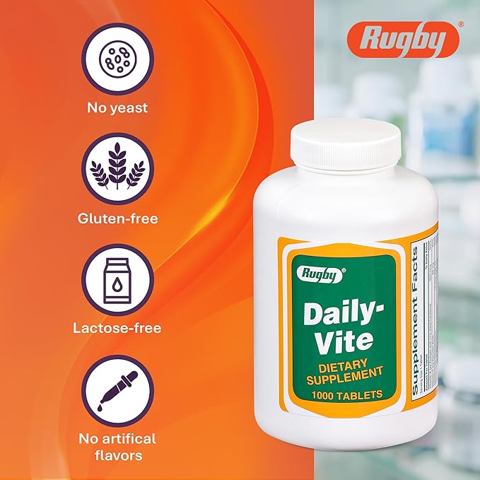Rugby Daily-Vite Multivitamin Tablets Gluten-Free Dietary Supplement for Adults Supports Overall Health No Artificial Flavors - 1000 Count (1 Pack)