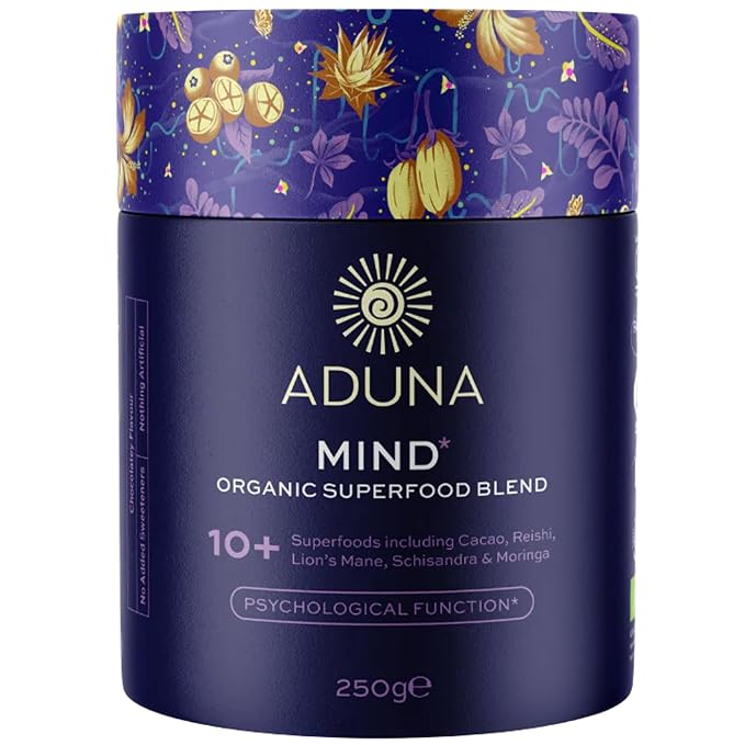 Aduna Organic Mind Superfood Blend | 100% Natural Stir-in Blend With 10+ Superfoods for Focus Calm &amp Mental Clarity | Vegan Powder for Oats Yogurt Shakes Smoothies Drinks &amp Baking | 250g