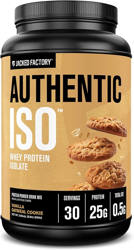 Jacked Factory Authentic ISO Whey Protein Isolate Powder - Low Carb Non-GMO Muscle Building Protein w/No Fillers Post Workout Recovery - 30 Servings Vanilla Oatmeal Cookie