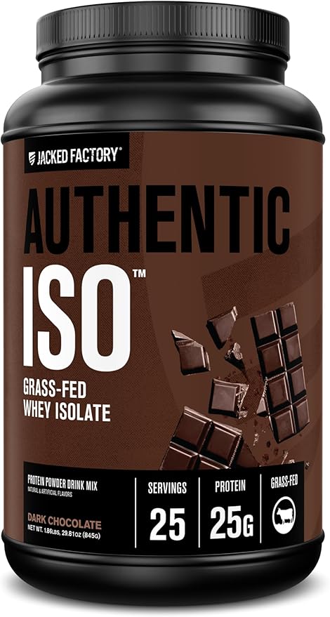 Jacked Factory Authentic ISO Whey Protein Isolate Powder - Low Carb Non-GMO Muscle Building Protein w/No Fillers Post Workout Recovery Dark Chocolate - 25 Servings