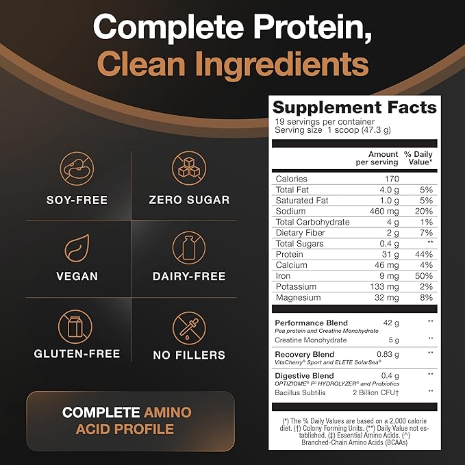 Birdman Falcon Performance Vegan Protein Powder 31g Protein 5g Creatine 5g BCAA Probiotics Electrolytes Pre Workout Low Carb Sugar Free &amp Dairy Free Plant Based Chocolate Protein -19 serv