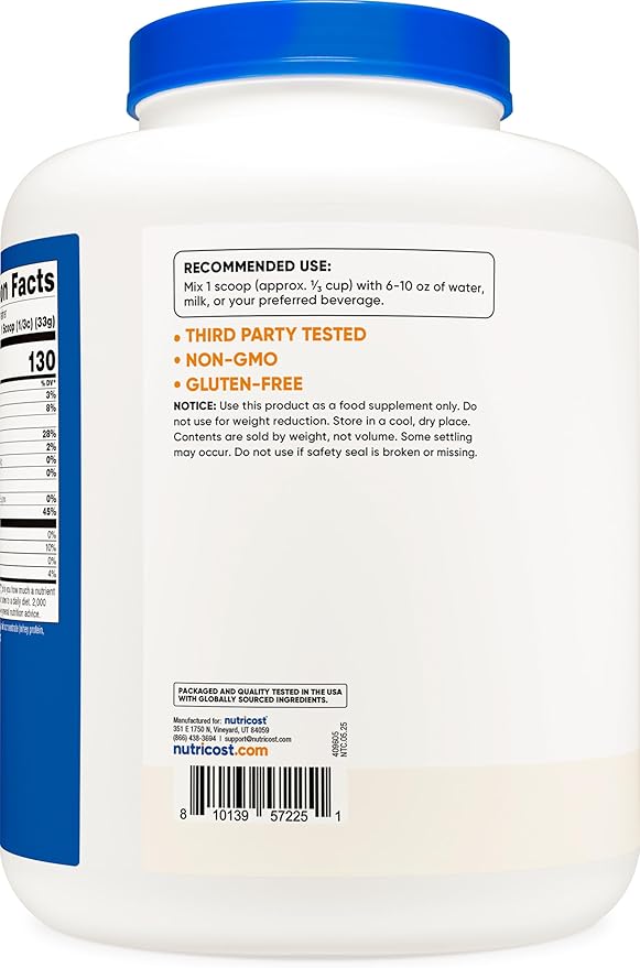 Nutricost Grass-Fed Whey Protein Concentrate (Unflavored) 5LBS - Undenatured Non-GMO Gluten Free