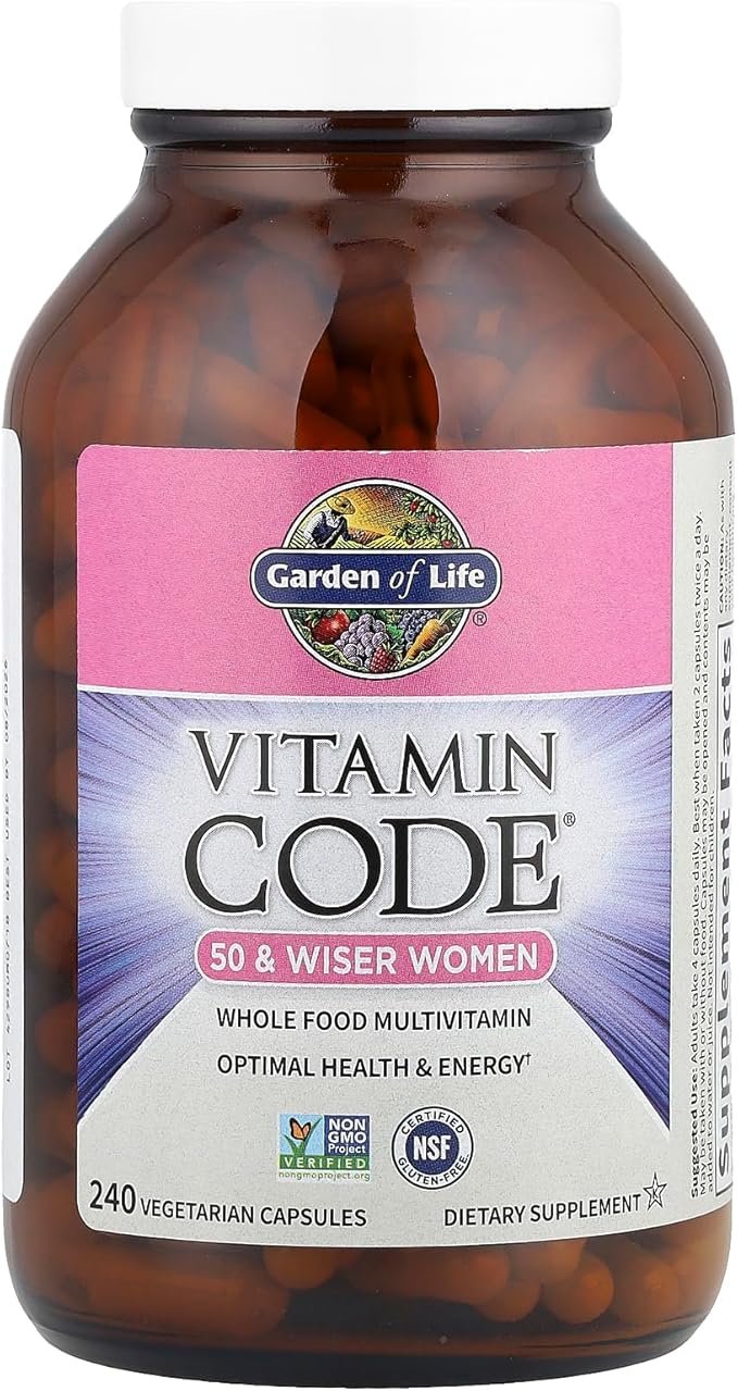 Garden of Life Vitamin Code Multivitamin for Women 50 &amp Over B Vitamins A C D3 E &amp K CoQ10 Probiotics &amp Enzymes for Women 50 Plus 240 Capsules