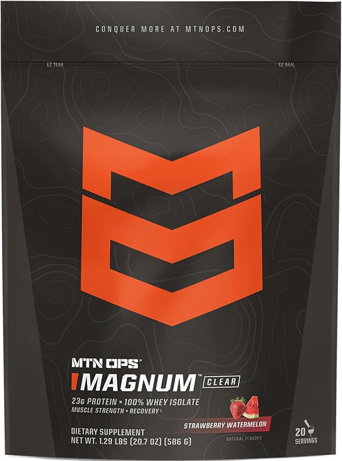 MTN OPS Magnum Clear Protein Powder – 23g 100% Whey Protein Isolate per Serving Low Carb (&lt1g) Quick-Digesting Gluten-Free Low Lactose Refreshing Strawberry Watermelon 20 Servings