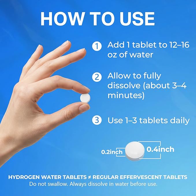 Hydrogen Water Tablets - 12 PPM H2 Molecular Hydrogen - 120 mg Magnesium-Based Reaction System - Supports Antioxidant &amp Cellular Health Energy &amp Brain Function - Non-GMO Unflavored - 120 Tab