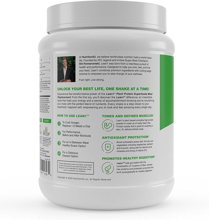 Lean1 Plant Based Protein Powder Meal Replacement Vanilla Flavor Clean Protein 15 Serving