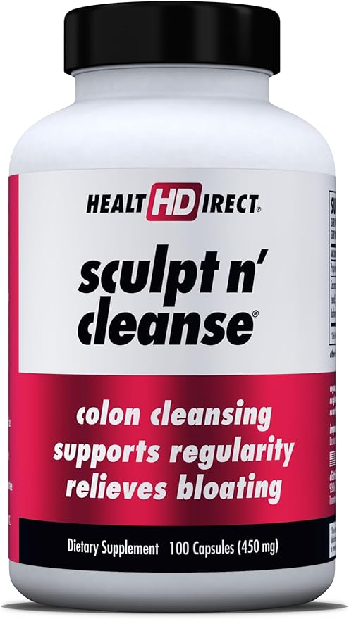 HEALTH DIRECT Sculpt n' Cleanse - Herbal Colon Cleanse for Digestive Health &amp Regularity - Natural Detox &amp Gut Flush Supplement - 100 Veggie Capsules