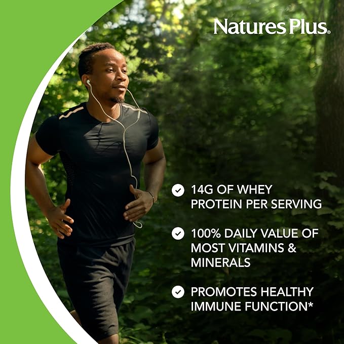 NaturesPlus SPIRU-TEIN WHEY Shake Vanilla - 1.05 lb - Whey Protein Powder - with Spirulina Vitamins &amp Minerals - Gluten Free - 14 Servings