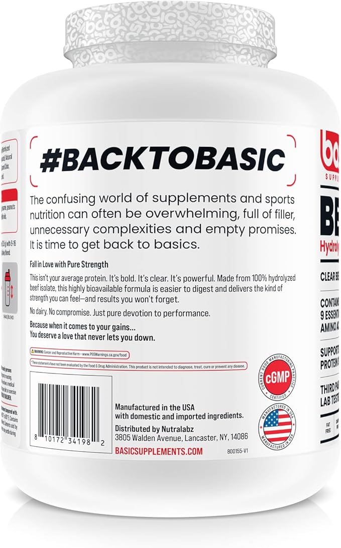 Hydrolyzed Clear Beef Isolate Protein Powder 27g Protein 9 Essential Amino Acids Dairy-Free Fat-Free Sugar-Free Lactose-Free Supports Muscle Protein Synthesis