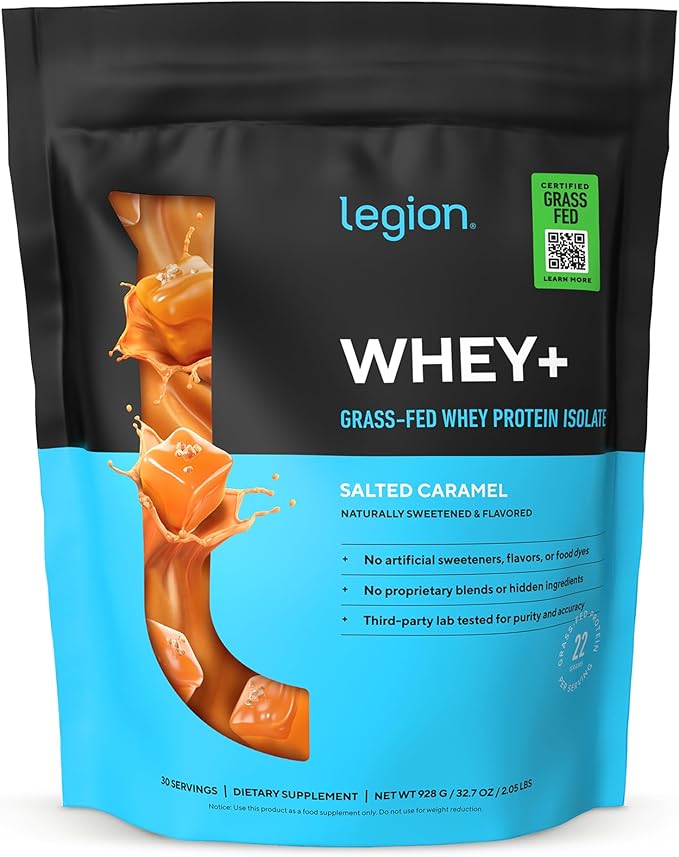 LEGION Whey+ Protein Whey Isolate from Grass Fed Cows (Salted Caramel 30 Servings) - Whey Protein Isolate Powder Low Calorie Non-GMO Sugar Free Lactose and Gluten Free All Natural Protein Powder