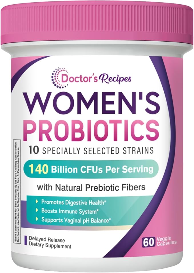 Doctor's Recipes Probiotics for Women + Ultra Vitamin B Complex Bundle 140 Billion CFU Probiotics with Organic Prebiotics 10 Strains Plus All 8 Essential B Vitamins with B12 Methylcobalamin Daily