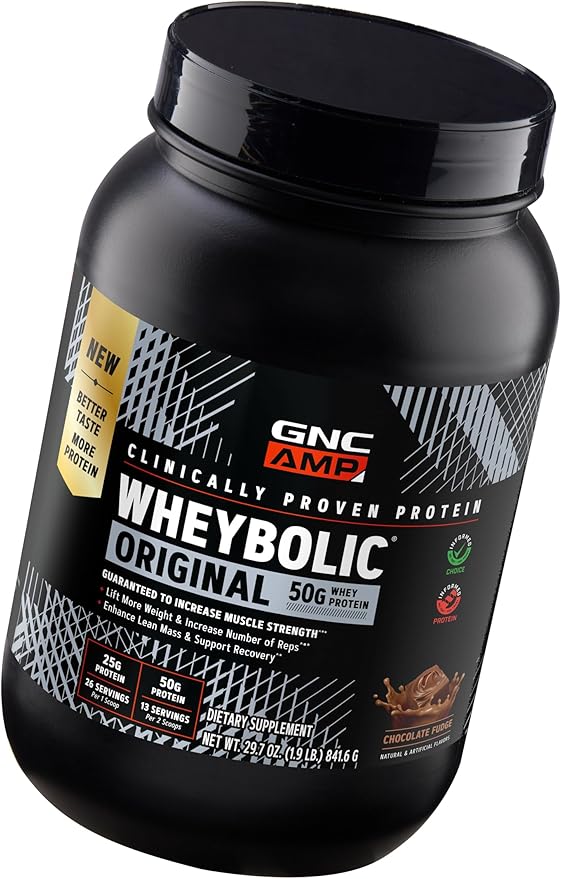 GNC AMP Wheybolic Clinically Proven Protein Powder 50g Whey Protein BCAA Leucine Increases Muscle Strength Muscle Building 3rd Party Tested Gluten Free Chocolate Fudge 13 Servings