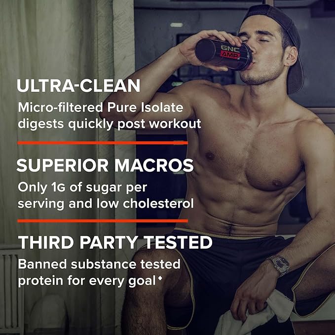 GNC AMP Pure Isolate | Fuels Athletic Strength Performance and Muscle Growth | Fast Absorbing | 25g Whey Protein Iso with 5g BCAA | 28 Servings | Chocolate Lava Cake