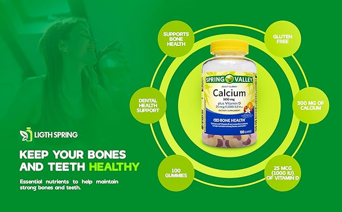 Calcium Plus Vitamin D Adult Gummies 500 mcg 1000 IU Assorted Flavors 100 Ct (3 Pack) Bundle with Exclusive Vitamins &amp Minerals - A to Z - Better Ligth&ampSpring Guide (4 Items)