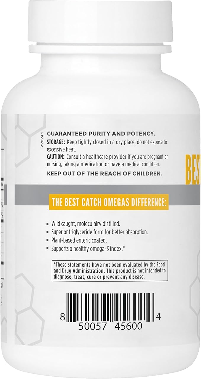 NBI Best Catch Omegas High Potency Omega-3 | EPA + DHA for Heart Brain Support | Best Absorption | Sustainably Sourced | Burpless Formula | Natural Lemon Scent | 120 Softgel Capsules