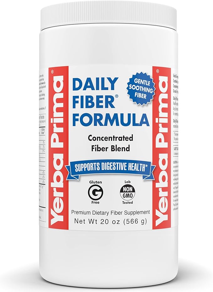 Yerba Prima Daily Fiber Formula - 20 oz Powder - Unflavored Concentrated Blend of Soluble/Insoluble Psyllium Seed Husks Acacia Gum Apple Fiber for Bulk - Dietary Bulking Supplement - Regularity