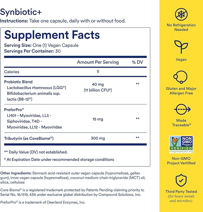 Ritual Synbiotic+ Probiotic Prebiotic Postbiotic 3-in-1 Supplement for Gut Health and Digestive Support Regularity Bloat Immune* Vegan Delayed-Released Daily Capsule Women and Men 30 Day