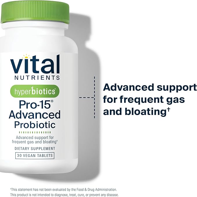 Hyperbiotics Vital Nutrients Pro-15 Advanced Probiotics for Women and Men | 15 Strains + Kiwifruit | Clinically Studied Daily Probiotics for Digestive Health Gas &amp Bloating | 30 Vegan Tablets