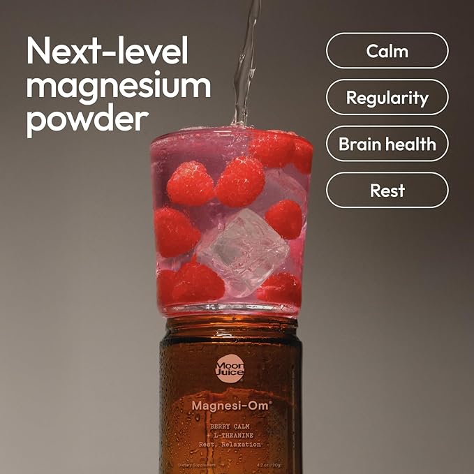 Moon Juice Magnesi-Om Magnesium Powder Supplement - Chelated Magnesium Complex + L-Theanine Blend for Rest Relaxation &amp Regularity - Vegan Non-GMO &amp No Sugar Berry Sticks 0.14 oz 18 Servi