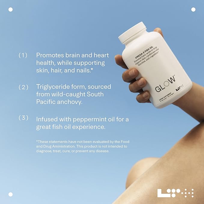 LTH Glow Omega-3 Fish Oil - Trusted by Life Time Members - NSF Certified for Sport - Supports Brain &amp Heart Health - Aids Healthy Skin Hair &amp Nails - Gluten Free &amp Soy Free - 30 Servings