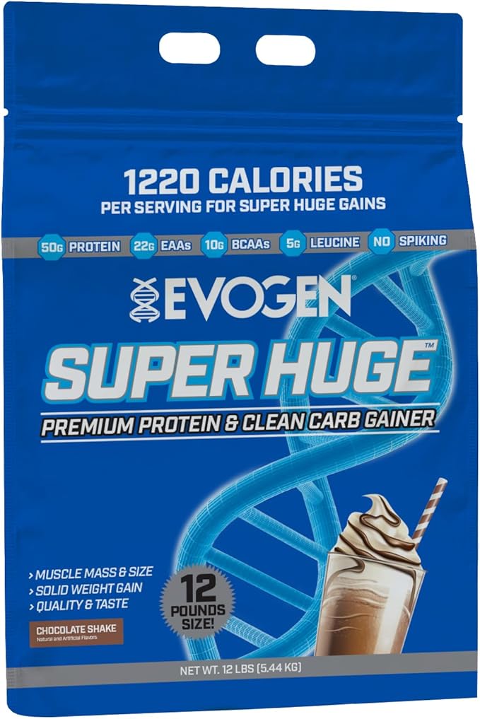 Evogen Super Huge Mass Gainer Protein Powder | 50g Protein Chocolate Shake | High Calorie Weight Gainer for Men &amp Women with Carbs &amp Nutrients | Strength &amp Weight Gain Support