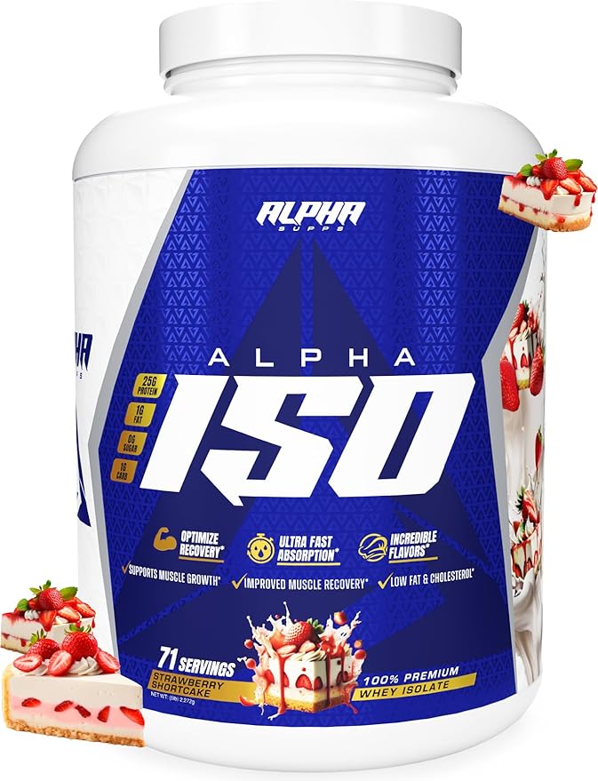Alpha Supps ISO Low Carb 100% Whey Protein Isolate Powder 25 Grams Per Serving Helps Support Muscle Growth Low Sugar and Gluten Free (Strawberry Shortcake 5 lb)
