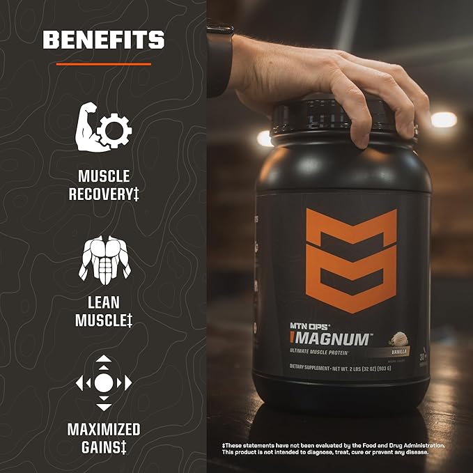 MTN OPS Magnum Protein Powder 23g Protein per Serving Whey Protein Blend with BCAAs Low Sugar Gluten Free 30 Servings Vanilla