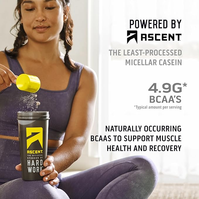 Ascent Casein Protein Powder - 25g Micellar Casein Powder with Zero Artificial Flavors &amp Sweeteners Gluten Free No Added Sugar 4.9g BCAA 2.2g Leucine - Chocolate Peanut Butter 2 Pounds