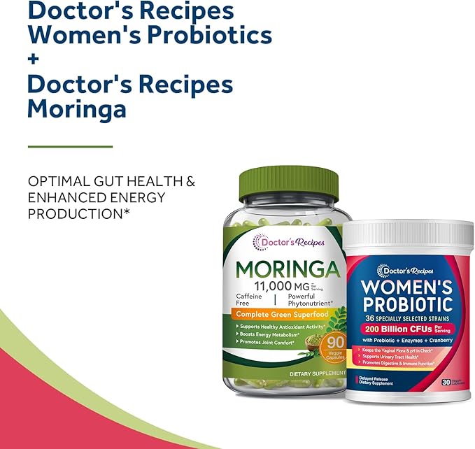 Doctor's Recipes Moringa 11000 mg Strength 90 Caps and Probiotics for Women