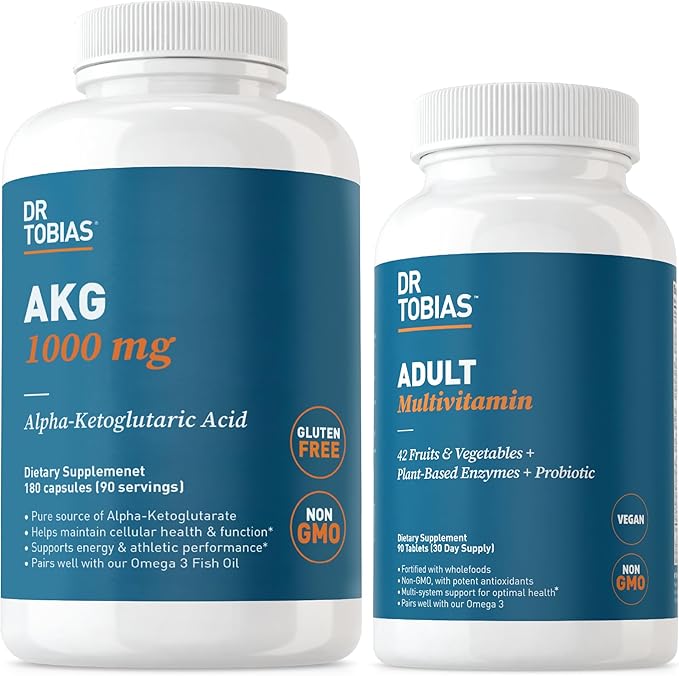 Dr. Tobias AKG Supplement &amp Adult Multivitamin - Comprehensive Cellular Energy &amp Nutrient Support for Overall Wellness and Vitality Vegan Non-GMO