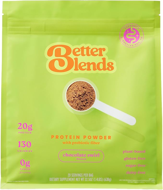 Gut-Friendly Protein Powder for Sensitive Stomachs Low FODMAP 20g Vegan Pea &amp Rice Protein with Prebiotic Fiber Dairy-Free Gluten-Free No Gums or Added Sugar - Chocolate Swirl