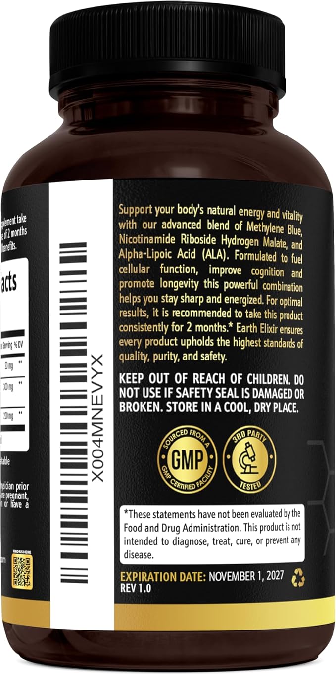 3-in-1 Methylene Blue Capsules – Methylene Blue Pharmaceutical Grade w/Alpha Lipoic Acid (ALA) &amp NAD Supplement for Energy Cognitive &amp Cellular Support – 3 Month Supply &amp 3rd Party Tested