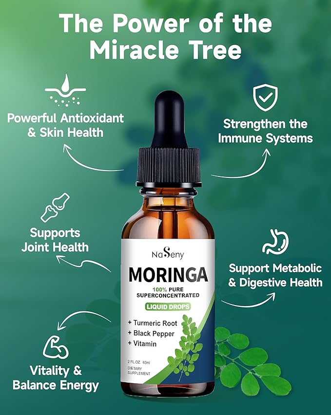 Natural Grape Seed Extract Drops-300 mg Grape Seed Extract Liquid Supplement Organic Moringa Oleifera Liquid Drops 1000mg Moringa Leaf Supplement