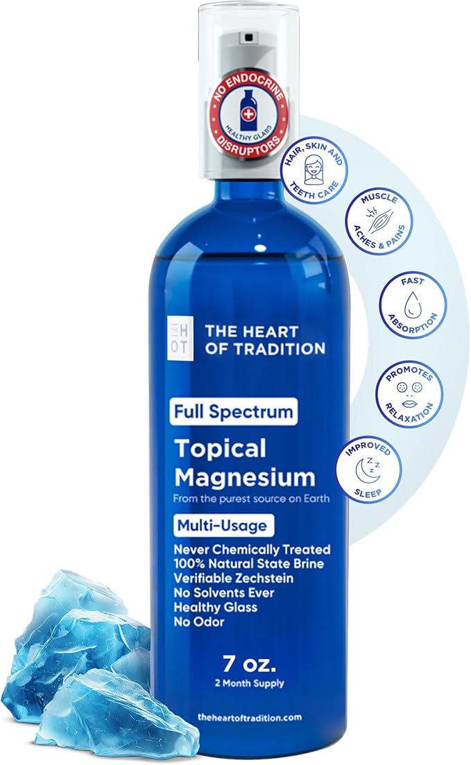 Topical Magnesium Oil Spray Glass Bottle from Ancient Zechstein Sea and Trace Mineral 7 floz - Transdermal Pure Magnesium Spray Oil for Feet Muscle Relaxation Leg Cramps Sleep and Overall Health