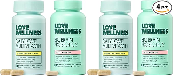 Love Wellness Daily Love Multivitamin &amp Big Brain Probiotics | Mind and Body Duo | Womens Vitamin and Probitoic (Pack of 2)