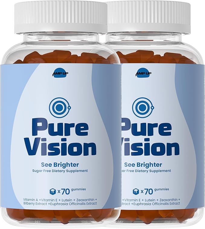 AmpUp Eye Wellness Sugar-Free Gummies with Lutein &amp Zeaxanthin Bilberry &amp Vitamin A + E Gluten Free Gelatin Free Non GMO Vegetarian Blueberry Flavor 70 Gummies (2)