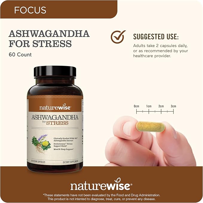 NatureWise [1] Total Colon Care Fiber Cleanse - Natural Laxative - 60 Capsules[30-Day Supply] + [1] Ashwagandha for Stress + GABA &amp L-Theanine - 60 Capsules[30-Day Supply]