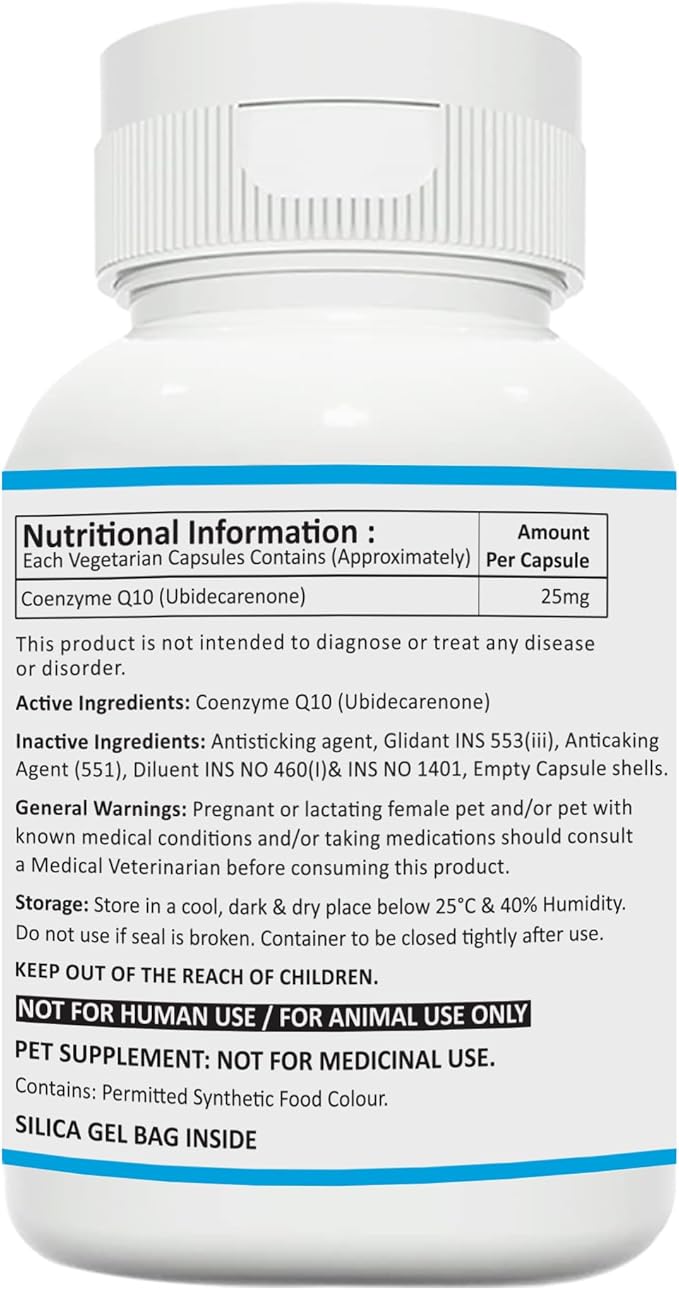 Coenzyme Q10 Supplement for Dogs and Cats Cardiovascular Support 100 Capsules
